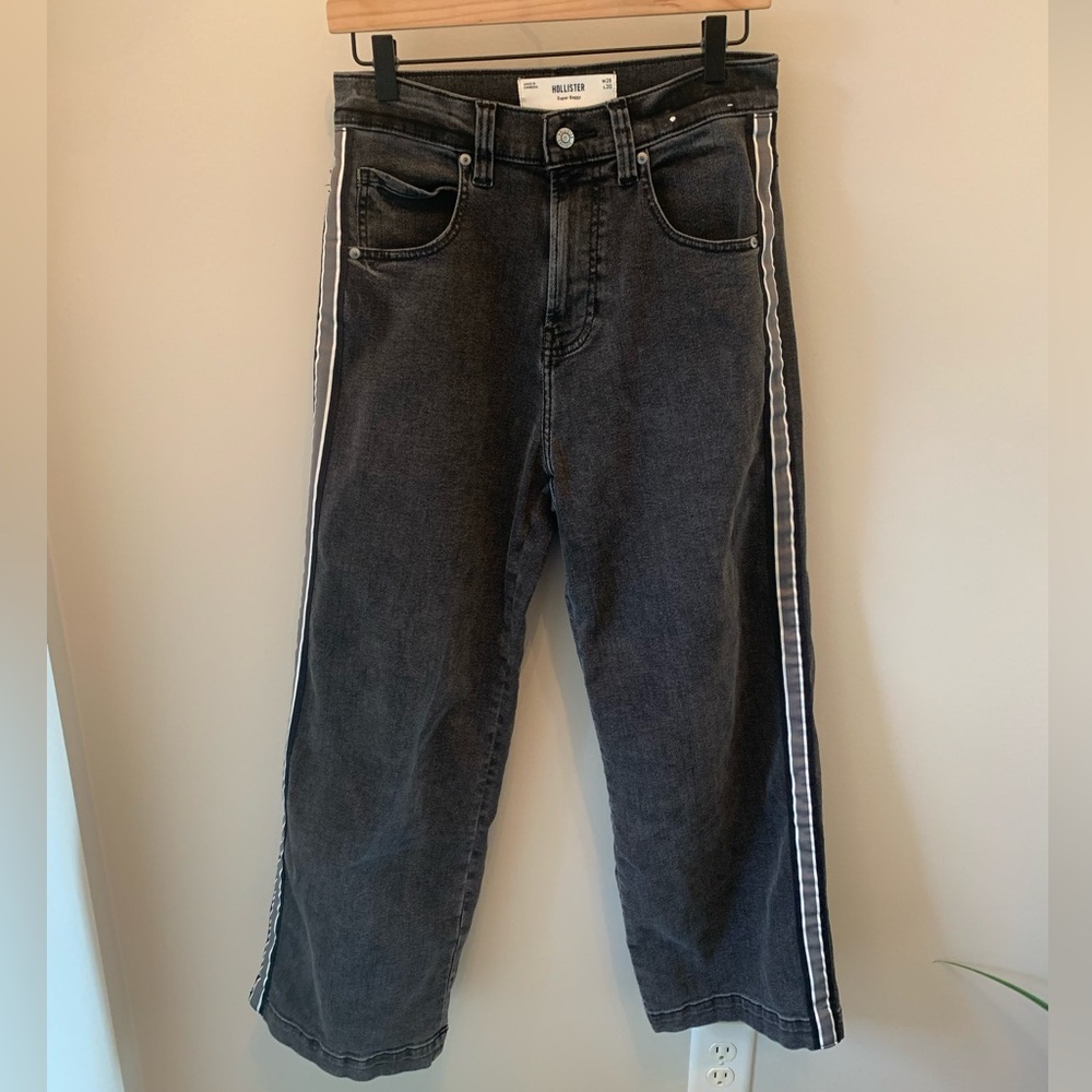 Hollister Co. Faded Black “Super Baggy” Jeans with Side Stripes - 28x30